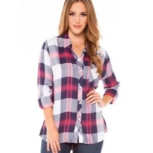 Rails Plaid Blouse Navy, White and Pink/Red Sz XS